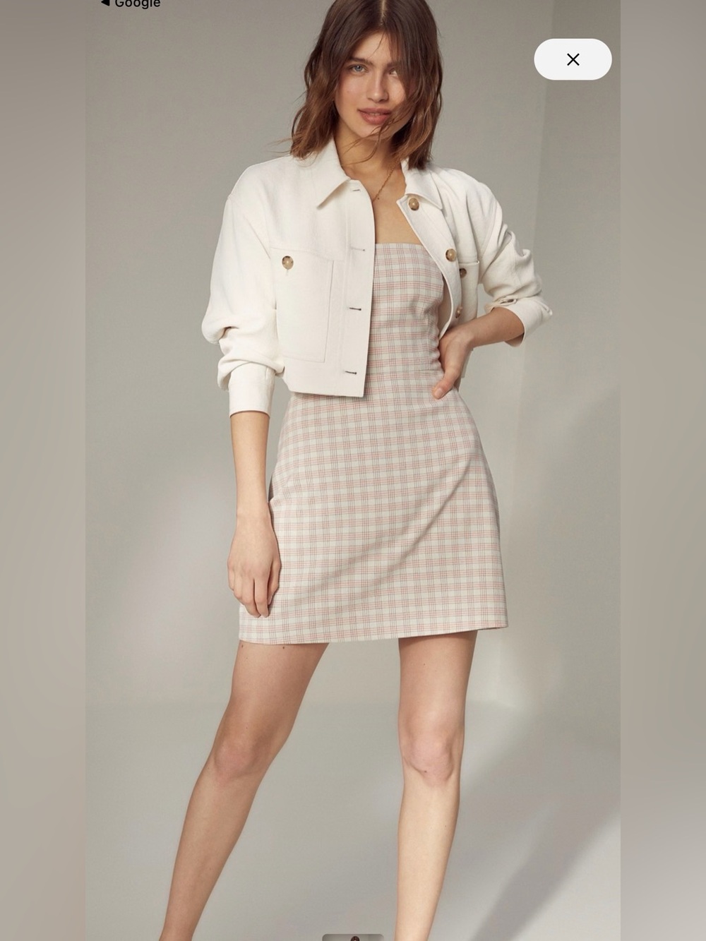 Wilfred Pink and White Plaid Smocked Mini Dress